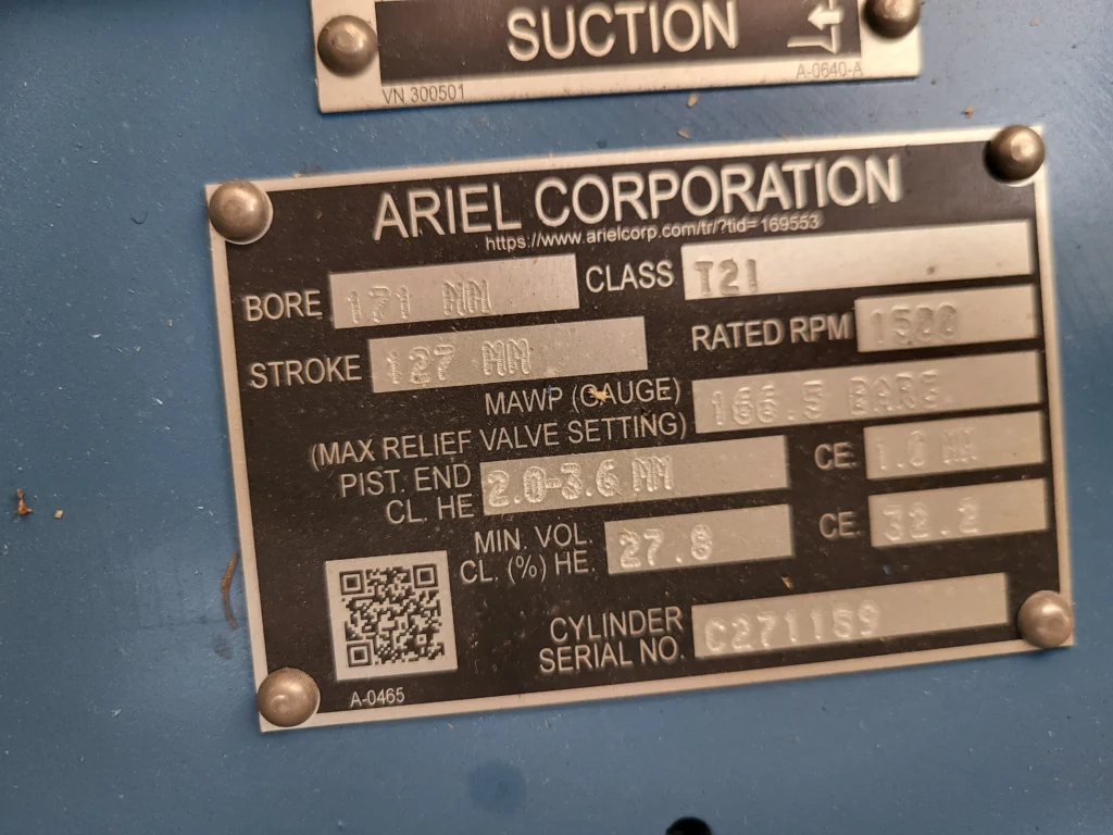 New Ariel compressor cylinder for KBT4 frame, SN C271189.
