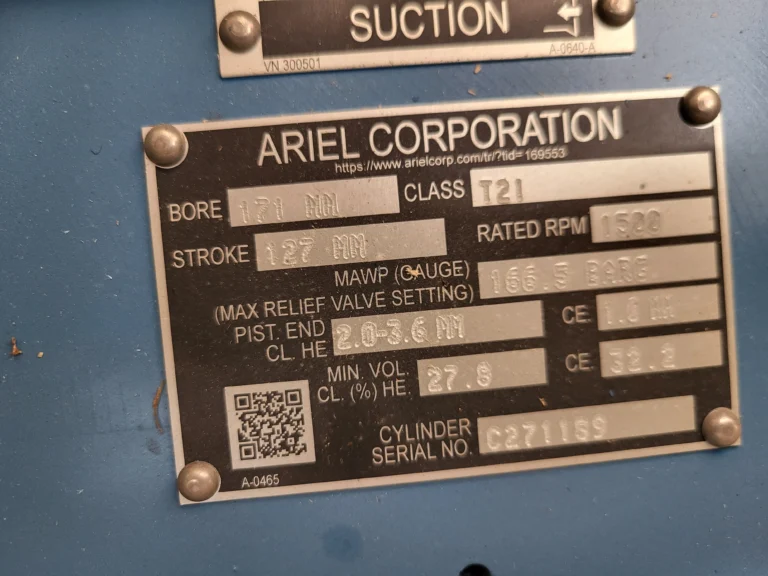 New Ariel compressor cylinder for KBT4 frame, SN C271189.