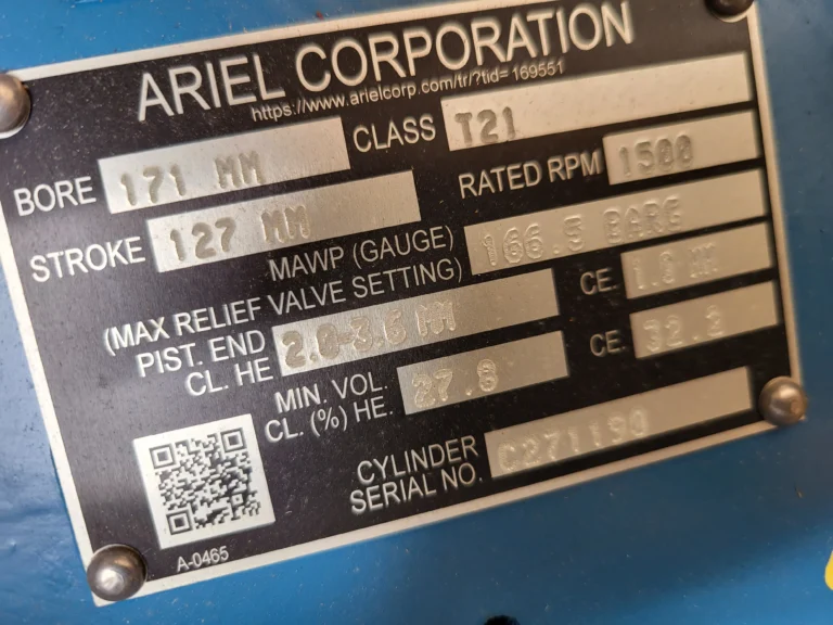 New Ariel compressor cylinder for KBT4 frame, SN C271190.